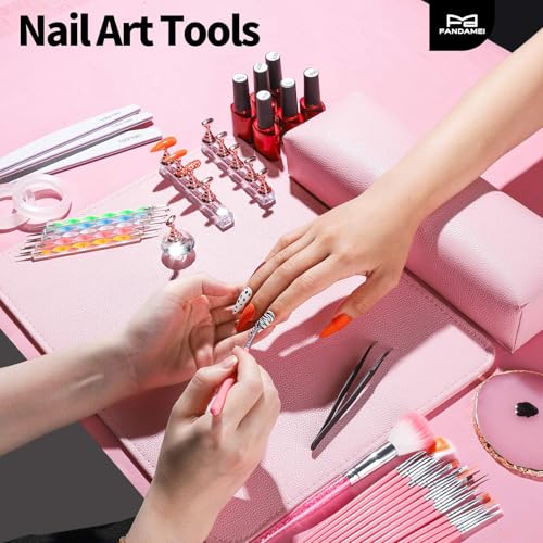 FANDAMEI Nail Design Tools, Nail Art Tools, Nail Brush, Nail Art Kit With Nail Stand, Nail Holder For Painting Nails, Nail Art Brushes, Nail Dotting Tool, Nail Art Palette, Nail Tools For Nail Art - color: Pink
