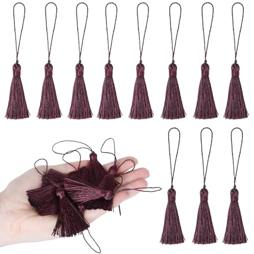 BEL AVENIR 45 pcs Mini Bookmark Tassels 3.75inch Silky Key Tassel - color: Burgundy