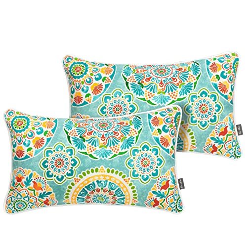 FUNHOME Outdoor Lumbar Pillow Covers 12X20 Inch, No Insert-Cyan Circle - color: Cyan Circle, size: 20"L x 12"W(No Insert)