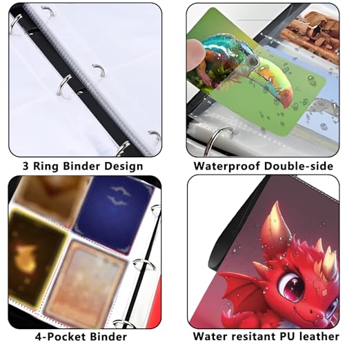 4 Pocket Trading Card Binder, Holds 400 Cards, Zipper Binder - color: Red Dragon
