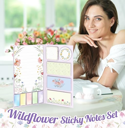 Wildflower Sticky Notes Set Cute Floral Self Stick Writing Memo Pads Aesthetic Summer Flower Notepads for Students Back to School Classroom Office Teacher Appreciation Gift Stationery Supplies