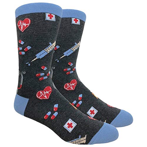 Urban Peacock Men's Novelty Fun Dress Socks Multiple Patterns/Multi-pair Options! - color: Doctor Nurse Medicine - Charcoal Grey