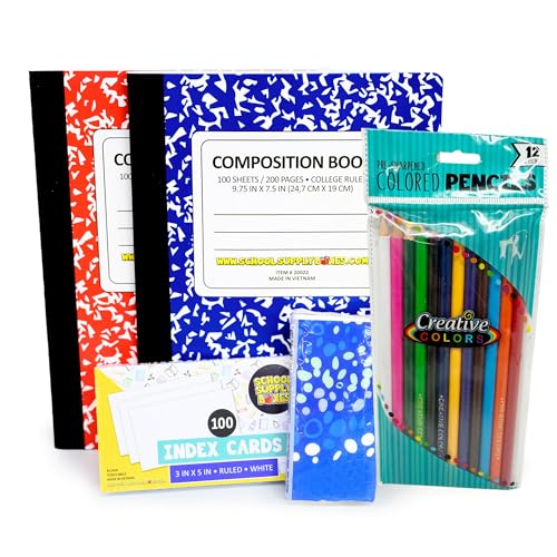 Secondary School Essentials Bundle | 1 Box - 51 Pieces per Box | School Supply Boxes - Back to School Essentials Includes Folders, Notebooks, 1" Binder, Mechanical Pencils, Index Cards, Highlighters, & Pens