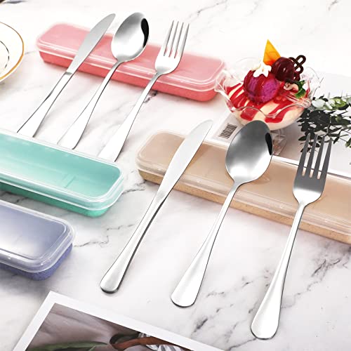 Yinkin 4 Pack Travel Silverware Set with Case for Lunch,Beige - color: Beige