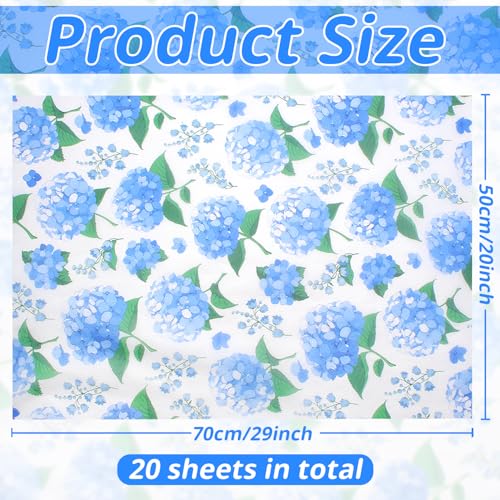 Benvo Floral Tissue Paper 20x29 Inch - 20 Sheets Decoupage Craft Paper for Gift Wrapping, Flower DIY Art Projects, Spring Wedding, Birthday & Baby Shower Decorations(Style K) - color: Blue Hydrangea