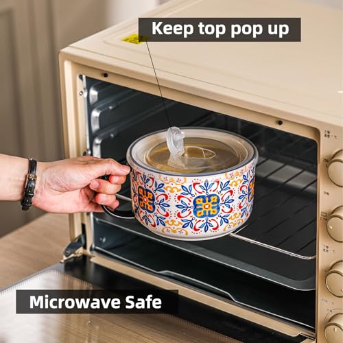 Jumbo Ceramic Soup Bowl with Lid, Microwave Safe - Pattern C - color: Pattern C, size: Set of 1