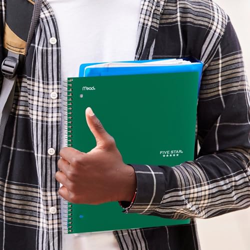 Five Star Spiral Notebook + Study App, 5 Subject, College Ruled Paper, 8-1/2" x 11", 200 Sheets, Fights Ink Bleed, Water Resistant Cover, Forest Green (72079) (Pack of 6) - color: Green, size: 1 Count (Pack of 6)
