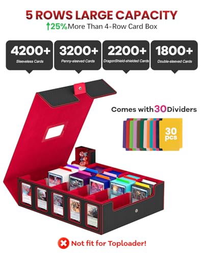 Gomyrod 5 Row 4200+ Trading Card Storage Box with Commander Display - color: Black/Red, size: 4200+