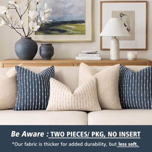 Foindtower Boho Striped Boucle Lumbar Throw Pillow Covers 12x20 Dark Blue - color: Blue Ashes, size: 20" x 12" (Pack of 2)
