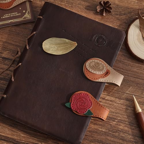 2PCS Vintage Magnetic Leather Bookmark, Leather Magnetic Bookmarks for Women, Magnetic PU Bookmarks Clip Book Accessories - style: Rose&Coffee