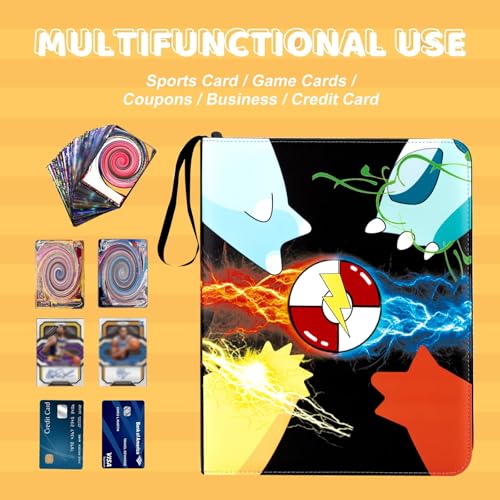 Trading Card Binder, 50 Removable Sleeves, PU material and Waterproof,3 Ring Zipper Portable Collectible Game Card Albums Gifts for Boys and Girls,900 Pockets - size: 900 pockets