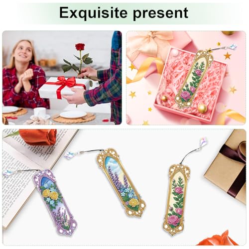 Tontut 3pcs Diamond Art Painting Kit Bookmarks, Mirror Mandala Beautiful General DIY Bookmarks, Lightweight and Durable for Reading Lovers - color: mirrors