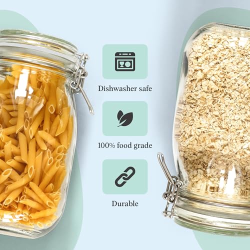 Marbelous Set of 3 Glass Mason Jar 64 Ounces with Airtight Lid Large Jars With Stainless Steel Bail And Trigger Clamps - size: 68 oz 3 Pack