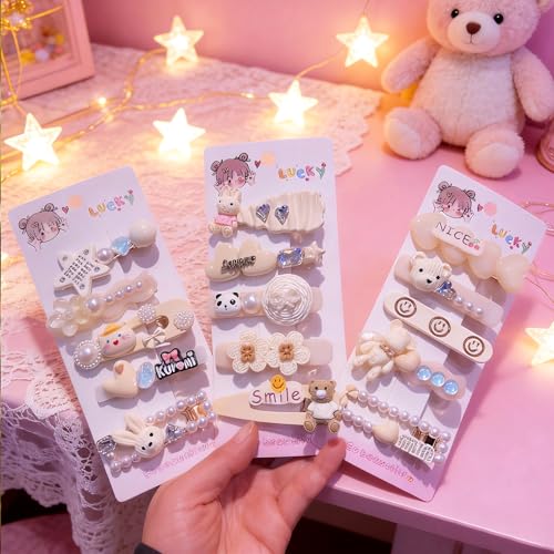 15 piece set of girls' and ladies' hair clips, sweet and fashionable hair clip set, pearl acrylic resin hair accessories, suitable as gifts for girls and ladies (white) - color: white