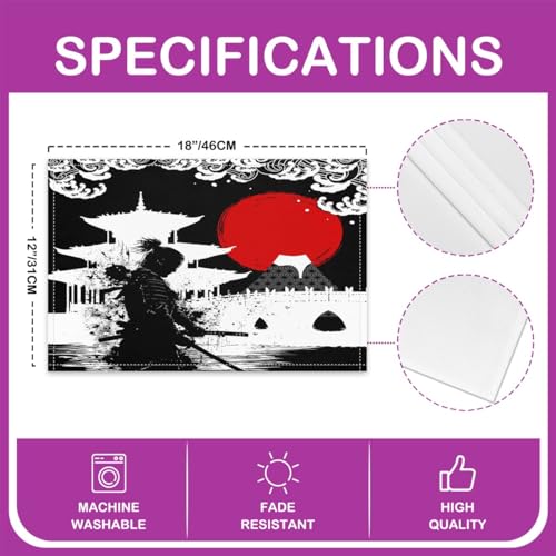 Feelyou Samurai Placemats Set Set of 4 18"x12" - color: White
