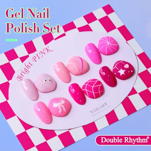 Double Rhythm 6 Pcs 15 ML Gel Polish Set Same Color Same Bottle Soak Off Gel Polish Kit Nail Art Manicure Salon DIY at Home for Women (Bright Neon Light Pink Purple-T6-13) - color: Bright Pink