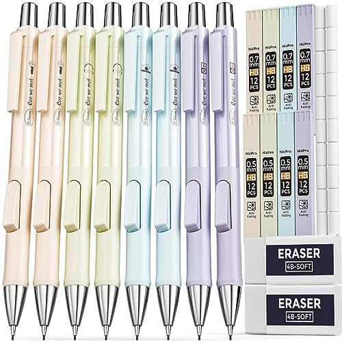 Nicpro 8PCS Pastel Mechanical Pencil 0.5 & 0.7 mm, Cute Pencils Fast Click - style: 8PCS-0.5 & 0.7mm