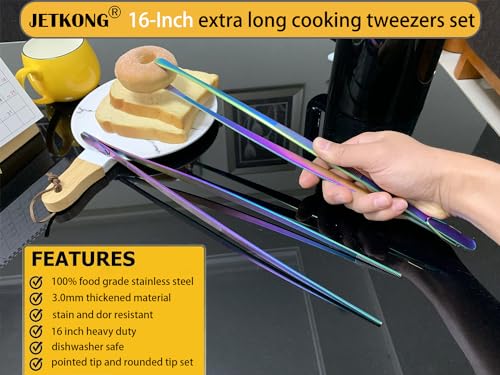 JETKONG 2 Pcs 16-Inch Stainless Steel Fine Tongs Extra Long Chopstick Tongs Long Kitchen Forceps for Cooking (Rainbow) - color: Rainbow, size: 16+16 Inch