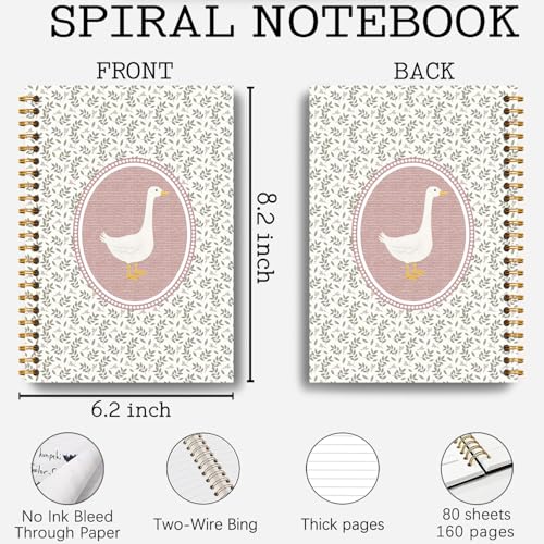 Guymn Vintage Pink Floral Goose Notebook, Cottagecore Botanical Goose Journal for Kids Girls, Geese Animal Lover Gifts Hardcover Spiral Notebooks Journals 5.5x8.3 Inch - color: Section 16