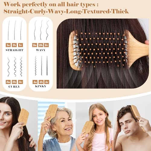 Sofmild Bamboo Hair Brush with Tail Comb, Detangling Paddle Brush - color: White