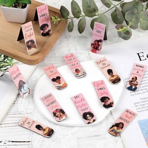 Black Girl Magnetic Bookmark - 12 PCs Inspirational Book Marks for Women Bulk Unique Aesthetic Page Markers Bookish Gifts Reading Lovers Readers Student Teacher Birthday School Accessories - style: Black Girl