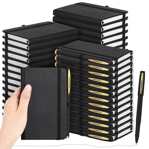 50 Pack Pocket Notebook Journals with Pens, 160 Pages, 3.5x5.5 Inches, A6 Mini Notebooks Small Journals College Ruled Hardcover Notebook PU Leather Notepad with Pen Holder for Office School