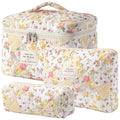 HBselect Quilted Makeup Bag, 3Pcs Cotton Large Travel Makeup Bags Organizer - color: A-3PCS-Floral 37