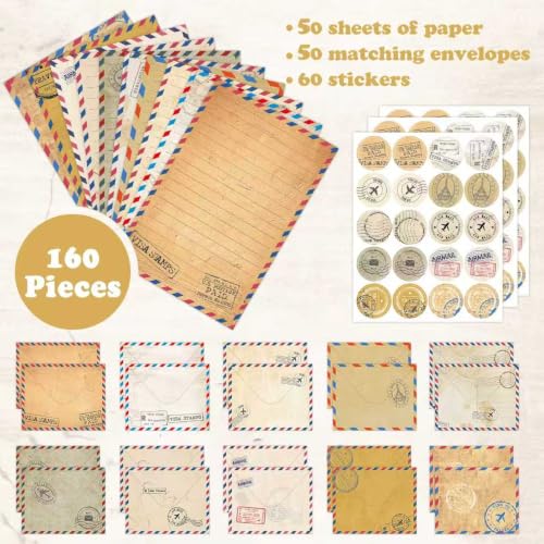 FUNCLASS 160 Pcs Vintage Airmail Stationery Set Letter and Envelopes - color: Vintage Airmail
