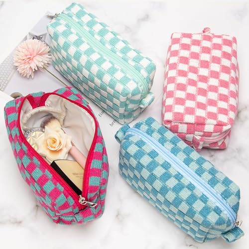 Checkered Makeup Bag for Purse, Small Travel Cosmetic Pouch,Arctic Blue - color: Arctic Blue