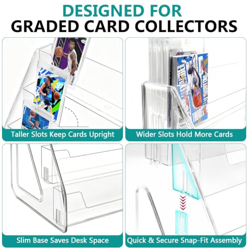 5 Tier Acrylic Card Display Stand，Baseball Basketball Trading Card Display Stand for PSA/ BGS /SGC Slabs, Snap-On Assembly