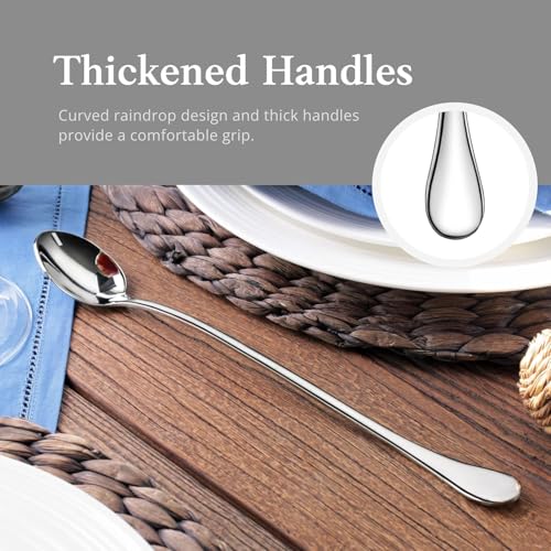 Long Handle Iced Tea Spoons, 9" 18/10 Stainless Steel Cocktail Stirring Spoons with Thickened Ergonomic Handle, Tall Coffee & Latte Stirrers, Dessert Spoon Set, Dishwasher Safe (9 IN) (Pack of 2) - color: Silver 9 IN, size: pointed (Pack of 2)