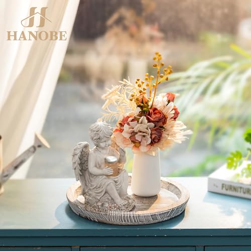 Hanobe Decorative Coffee Table Tray, Round Wood Candle Holder Plate - color: White Washed
