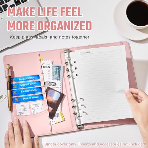 Ovesmusl Aesthetic A5 Binder 6 Ring, PU Leather Refillable Planner Cover - color: Pink-flowers, size: A5