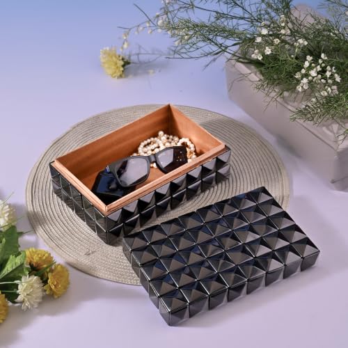 Perilla Home Large Decorative Storage Box – 8" x 5" x 3" – Black MDF with Madison Black Resin Finish – Wooden Keepsake Chest for Blankets, Crafts & Home Organization - color: Black