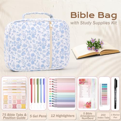 XKDOUS Bible Cover for Women Bible Bag Kit Church Book Holder Carrying Case - color: Blue