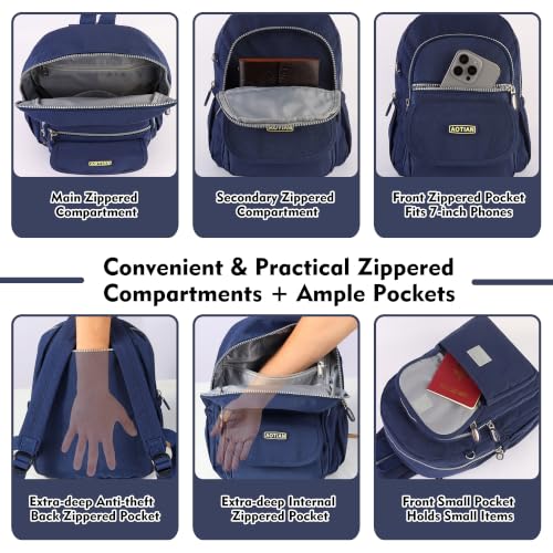 AOTIAN Mini Backpack for Women, Lightweight Sturdy Nylon Small Daypack - color: Mini Deep Blue
