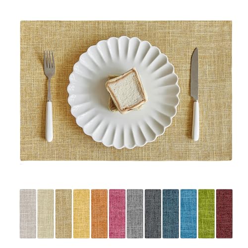 Softalker Faux Linen Cloth Placemats Set of 4-12 x 18 Inch, Khaki - color: Khaki, size: 4pc