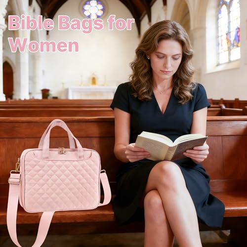 PUGPIU Bible Cover Case for Women, Large Bible Bag with Study Supplies