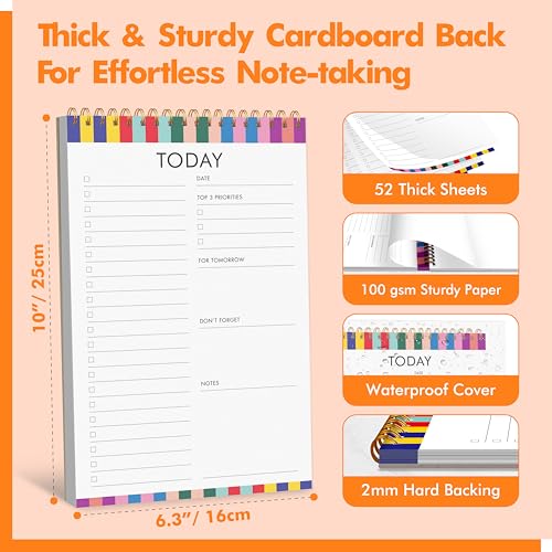 To Do List Notepad, Daily Planner Notebook with 52 Tear-off Sheets, Undated Writing Organizer for Daily Tasks and Goal, Coiled Task Track Checklist Productivity Pad for Office, Classroom, Home, School - color: Colorful Stripes