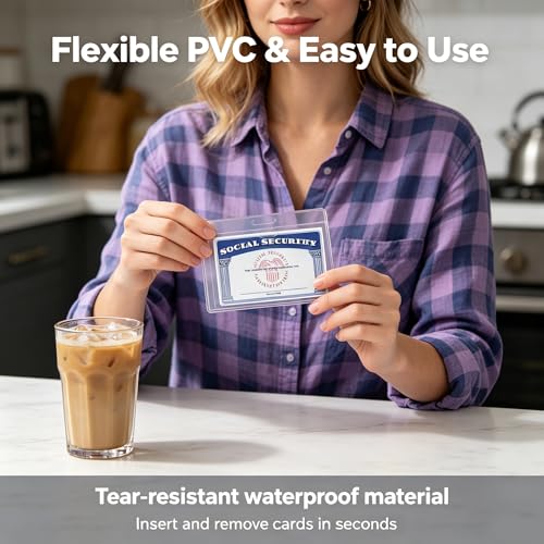 10 Pack Horizontal Waterproof PVC Social Security Card Holder Sleeves 3.82" x 2.32", Clear Protectors for ID, Credit, Insurance Cards, Flexible Covers Resist Dust & Moisture