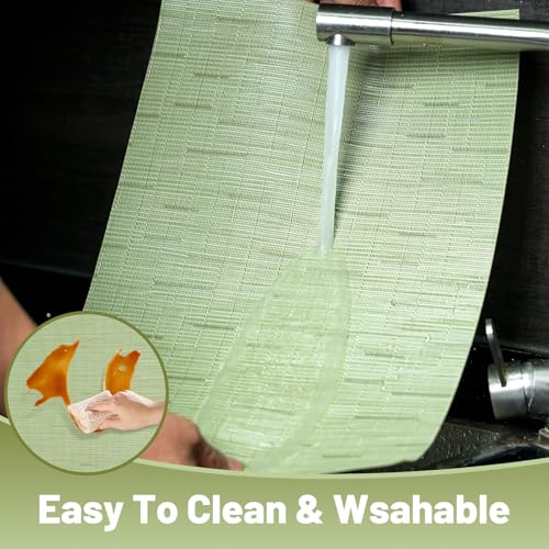 Placemats Set of 6，Christmas Non-Slip PVC Weave Table Mats Easy to Clean，Heat Resistant Place Mats for Kitchen Dining Table Decoration Indoor Outdoor，Pea Green - color: Pea Green