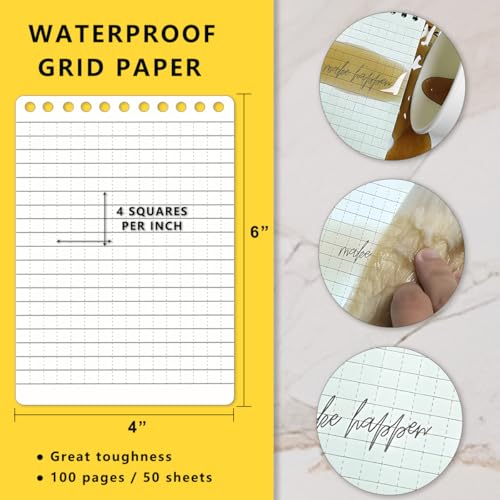 Waterproof Top Spiral Notepads 4" x 6", Universal Grid, Orange - color: Orange, size: Medium