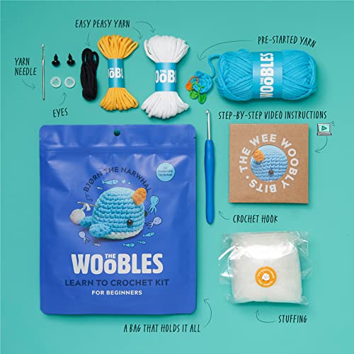 The Woobles Crochet Kit for Beginners (Bjørn the Narwhal) - color: Blue, size: Original