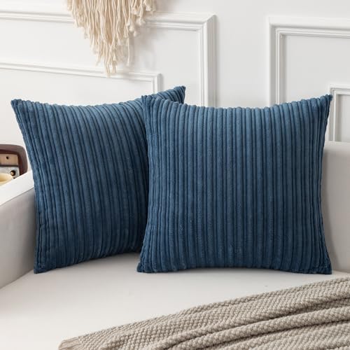 Kevin Textile Striped Corduroy 16”x16” Pillow Covers 2 Pack, Dusty Blue - color: Dusty Blue, size: 16" x 16" (Pack of 2)