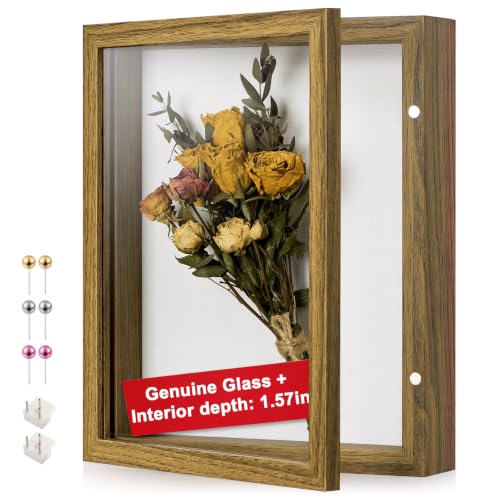8x10 Brown Deep Shadow Box Picture Frame with HD Clear Glass - color: Brown, size: 8x10