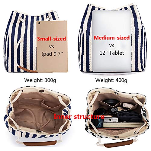 Bydenwely Women's Canvas Summer Tote Bag, Striped Hobo Purse Small/Medium - color: Navy1, size: Medium