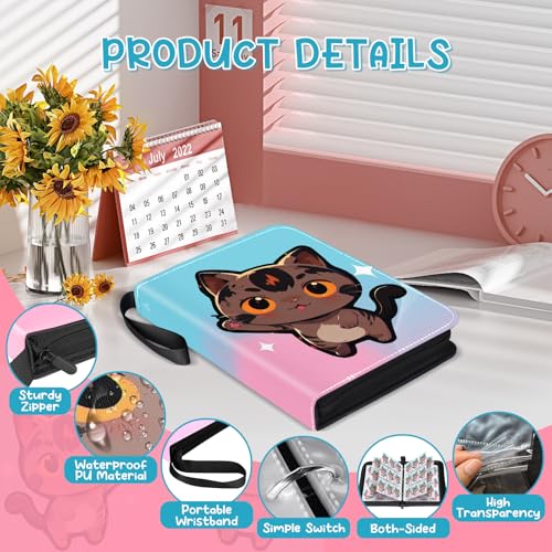 Premium 4-Pocket Trading Card Binder, 400-Card Capacity, Pink Blue - color: Pink Blue