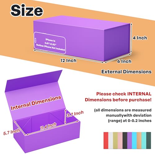 RYDDOY Purple Gift Box, 12x6x4'' Gift Boxes with Lids for Presents - color: Purple, size: 12 x 6 x 4 Inch