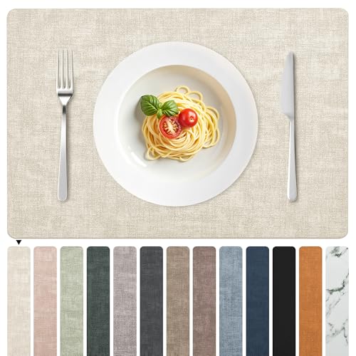 FROMHEART Faux Leather PU Placemats Set of 6 (Beige,11.8" x 17") - color: Beige, size: Set of 6