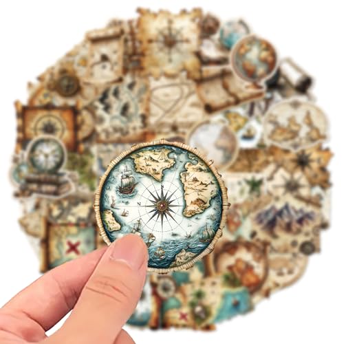 PRSTINCOL 100Pcs Vintage Sticker Pack,Cute Map Design Scrapbook Supplies, Vintage Aesthetic Junk Journal Accessories, Waterproof Vinyl Stickers for Water Bottles, Planners, Journals - style: Vintage_map
